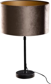 Lampa stołowa czarna z aksamitnym brązowym abażurem 35 cm - Parte