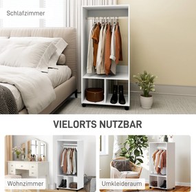 HOMCOM Szafa Garderoba, 60 cm x 40 cm x 127 cm, 1 Drążek na Ubrania, 2 Półki, Biały