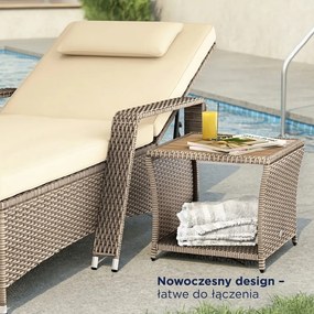 Polirattanowy stolik pomocniczy ROCCO z drewna akacjowego, 40x45x45cm, kremowy Casaria