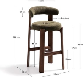 Zielony/w ciemnym naturalnym kolorze hoker z litego drewna jesionowego (wysokość siedziska 75 cm) Granite – Kave Home