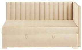 Beżowe narożne łóżko dziecięce ze schowkiem i materacem 90x200 cm Snugi – Ghado