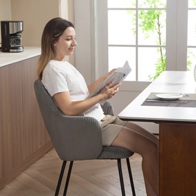 HOMCOM Krzesło do jadalni, pokrycie aksamitne, kształt muszli, nogi metalowe, podkładki pod stopy, szare