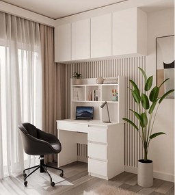 Biurko MIJAS z Nadstawką Lewe | Białe | 98x51x146 | 4 Szuflady