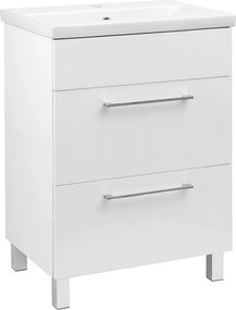 Zestaw Łazienkowy 60cm Szafka z Umywalką 2 Szuflady Biały Połysk Sol Biały