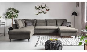 Ciemnoszara aksamitna rozkładana sofa w kształcie litery "U" Miuform Stylish Stan, lewostronna