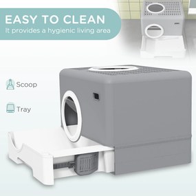 PawHut Kuweta dla Kotów, 2 Wyjścia, Wysuwana Taca, 52 x 41 x 38,5 cm, Szary