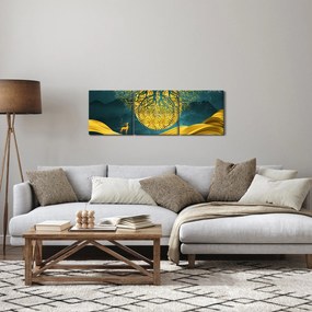 Obraz - Abstrakcja, złoty krajobraz (z zegarem) (90x30 cm)