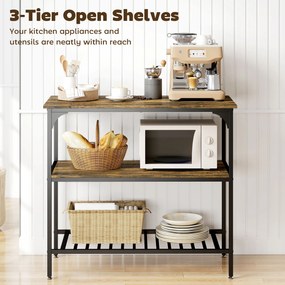 HOMCOM Regał kuchenny, 3-poziomowy regał kuchenny ze stalową ramą, Rustykalny-Brąz+Czarny