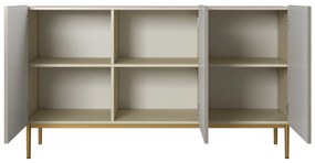 Komoda Nicole 150 cm trzydrzwiowa z ryflowanym frontem - kaszmir / złote nóżki