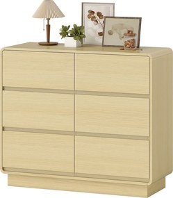 HOMCOM 100 cm Sideboard, kredens z 6 szufladami, komoda do kuchni, salonu, jadalni, drewno naturalne
