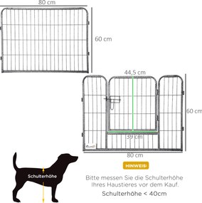 PawHut kojec dla psa, płot dla szczeniąt, dla psa na zewnątrz, krata z 2 drzwiami stalowo-szarymi, 16 segmentów 60 cm wysokości