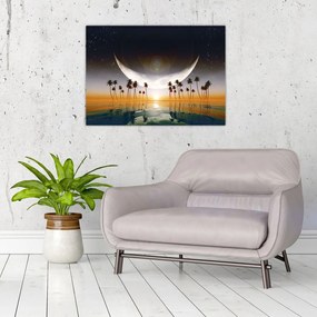 Obraz na szkle - Księżyc nad palmami (70x50 cm)