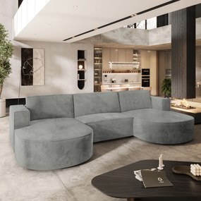 Masseno Narożnik VEZZO z funkcją spania i pojemnikiem na pościel Narozniki U, Rozkładana sofa - Jasnoszary, MONOLITH 84
