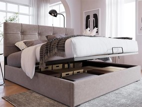 Łóżko ze schowkiem 140 x 200 cm - Aksamit - Regulowany zagłówek - Stelaż listwowy - Jasnoszary