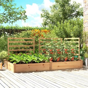 Outsunny Podwyższone grządki z kratką drewniana skrzynia na rośliny z 3 kratkami przegrodą i otwartym dnem 240 x 125 x 102 cm drewno naturalne | Aosom PL