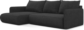 Narożnik lewostronny z funkcją spania - z tkaniny szenilowej - antracyt - NANEA