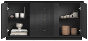 Komoda z szufladami Vesper 160 cm na cokole - czarny / złote uchwyty