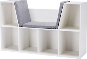 HOMCOM Regał 2 w 1 dla dzieci + Ławka z poduszkami 103 cm × 30 cm × 62 cm Biały + Szary