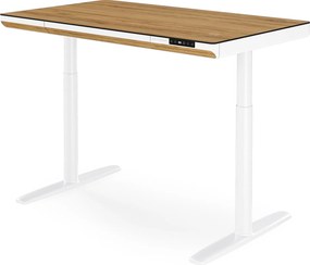 Biurko elektryczne sit-stand z szufladą i ładowarką bezprzewodową Qi białe/złoty dąb, 1200 mm: ELLIS