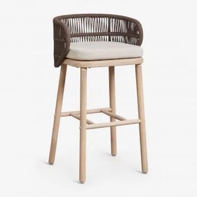 Zestaw 2 Wysokich Stołków Ogrodowych Z Drewna Akacjowego I Plecionego Sznurka Capri Chocolate & ↑75 Cm - Sklum