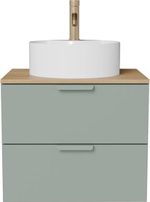 Wisząca szafka łazienkowa z okrągłą umywalką nablatową i baterią – Zielony szałwiowy – S60 cm – AVORELI