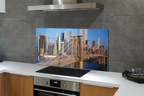 Szkło do Kuchni na Ścianę Rzeka w Cieniu Wieżowców i Mostu