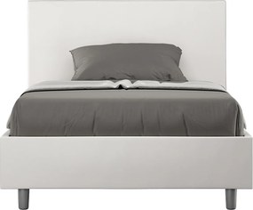 Łóżko wyposażone w stelaż z listwami z pojemnikiem tapicerowane 120x200 sztucznej skóry biały Adele