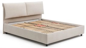 Beżowe tapicerowane łóżko dwuosobowe ze schowkiem z materacem i stelażem 180x200 cm Myra Pillow – Bonami Selection