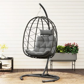 Outsunny Fotel wiszący zewnętrzny Fotel wiszący Egg Chair, odporny na warunki atmosferyczne, w tym poduszki, 102 cm x 102 cm x 195 cm, Ciemnoszary