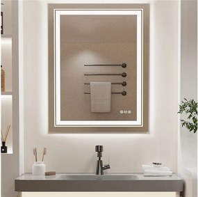 Lustro łazienkowe LED 70x50cm prostokątne podświetlane lustro ścienne anty-parowanie 50x70cm