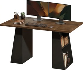 HOMCOM Biurko z 4 otwartymi półkami, Industrial Design, 140 cm, Brązowo-Czarny | Aosom PL