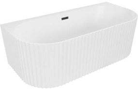 Mexen Sella wanna wolnostojąca przyścienna ryflowana 150 x 75 cm, biała mat, przelew czarny - 52711507501-70
