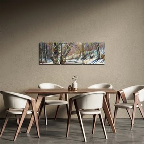Obraz namalowanego zimowego krajobrazu (z zegarem) (90x30 cm)