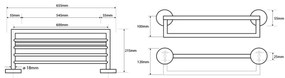 SAPHO XR419 X-Round półka na ręczniki z drążkiem 65 x 21,5 x 11 cm, srebrny