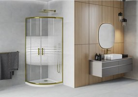 Mexen Rio kabina prysznicowa półokrągła 80 x 80 cm, białe pasy, złota + brodzik Flat, biały - 863-080-080-50-20-4110G