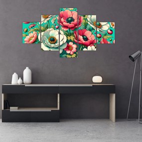 Obraz - Kwiaty na niebieskim tle (125x70 cm)