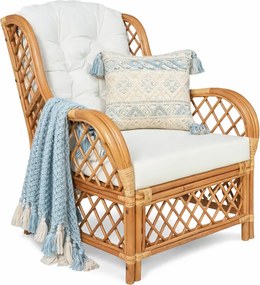 Brązowy rattanowy fotel wypoczynkowy z poduszkami E5-D95