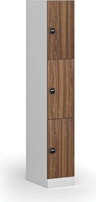 Szafka skrytkowa S1, 3 schowki, 1850 x 300 x 500 mm, zamek RFID, drzwi laminowane, orzech