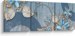 Obraz - Niebieskie kwiaty (z zegarem) (90x30 cm)