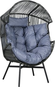 Outsunny Fotel Ogrodowy z Rattanu, Siedzisko Rattanowe, PE-Rattan, 89 cm x 75 cm x 143 cm, Szary+Czarny