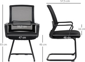 HOMCOM Ergonomiczny fotel, tkanina siatkowa, pianka, metalowe nogi, podstawa na płozach, czarny