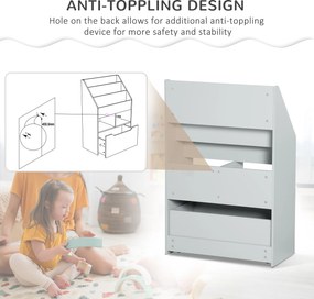 HOMCOM Regał Dziecięcy z Szufladą, Regał na Książki z Przegrodami, 60 x 29,9 x 90 cm, Szary