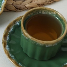 Zestaw 6 filiżanek ceramicznych ze spodkami Elementa 185 ml, zielony