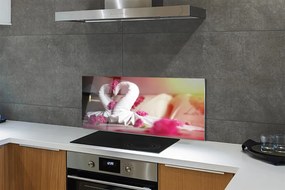 Szklany Panel Łabędzie z Ręczników i Kwiaty