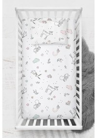 Białe prześcieradło dziecięce do łóżeczka z bawełny renforcé 100x150 cm Flowers – Mijolnir