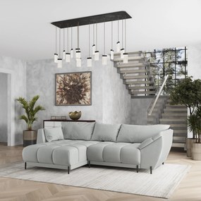 Masseno Narożnik VESTANO z funkcją spania i pojemnikiem na pościel Narozniki L, Rozkładana sofa - Jasnoszary, MATT VELVET 83
