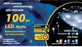 Świąteczny LED łańcuch - 10 m, 100 diod, zimna biel