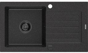 Mexen Pablo zlewozmywak granitowy 1-komorowy z ociekaczem 752 x 436 mm, czarny/srebrny metalik, syfon czarny - 6510751010-73-B