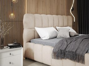 Emporius Avilla łóżko dwuosobowe 160x200 cm - łóżko tapicerowane z pojemnikiem i stelażem w nowoczesnym stylu - tkanina boucle, beżowy (Anthology 2)