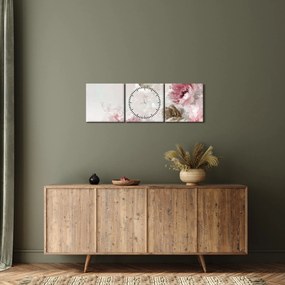 Obraz - Malowanie różowych kwiatów (z zegarem) (90x30 cm)